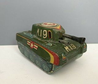 Vintage Trade Mark Modern Toys Japan M - 19 Tank 4 " Tin Roll Painted Rare Army Sta