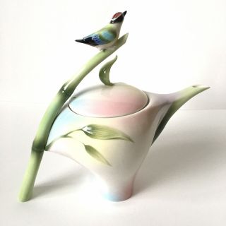 Franz Porcelain Bamboo Song Bird Artizan Rare Nature Tea Pot Fz00573