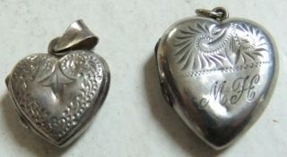 Vintage & Antique Small.  925 Sterling Silver Heart Lockets,  Monogram,  Etched