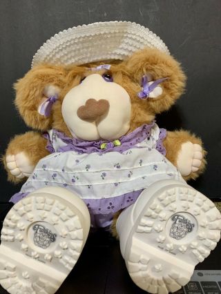 Vintage Furskins Plush Teddy Bear With Purple & White Dress Shoes Hat 1985