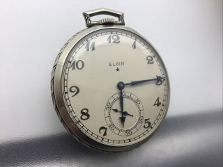 Rare 12 Size Lord Elgin Pocket Watch 21 Jewel White Gold Filled