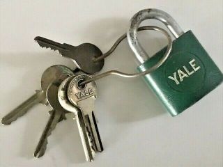 Vintage Rare Yale Padlock W/o Key - Green - And 6 Yale Keys - Collectible Lock