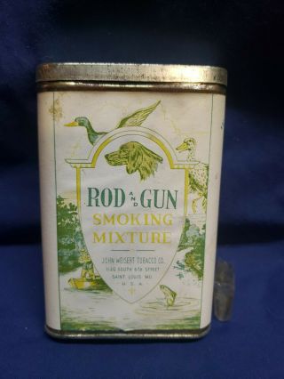 Rare Vintage 4.  5 " Tobacco Advertising Tin Can Rod & Gun Smoking Mixture Weisert