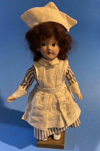 Vintage Antique Composition 8 In Nurse Doll Rn Medical Uniform Cap Apron Rare