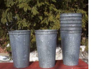 4 Great Galvanized Maple Syrup Sap Buckets Tapered W/ Double Rim