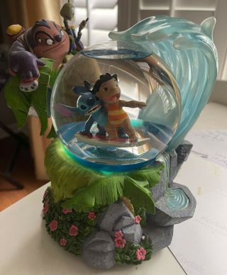 Rare Disney Surfing Lilo And Stitch Musical Snow Globe