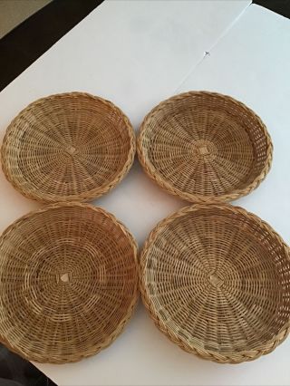 Set Of 4 Vtg Wicker Paper Plate Holders Bamboo Woven Home Reusable 10 "