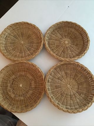 Set of 4 Vtg Wicker Paper Plate Holders Bamboo Woven Home Reusable 10 