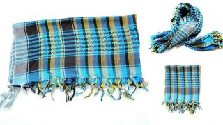 Handmade Teal And Yellow Square Kafiya Scarf Headscarf 42 " X 42 "