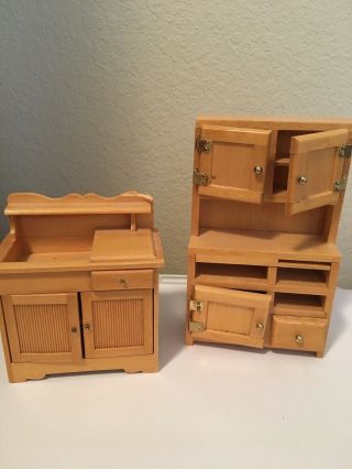 Vintage Wooden Miniature Dollhouse Kitchen Cabinet And Sink