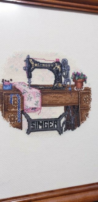 Vintage Counted Cross Stitch Antique Singer Sewing Machine Completed 8 " X 10 "