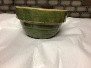 Antique Vintage Ribbed Green 5” Crock Stoneware Mixing Bowl Usa??