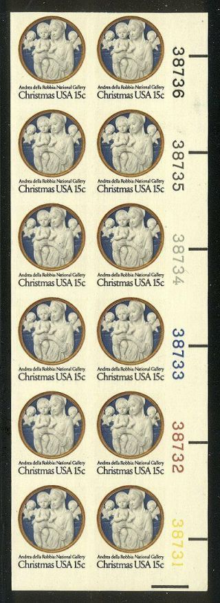 U.  S.  1768a Rare Plate Block - 1978 15c Madonna,  Imperf ($750)