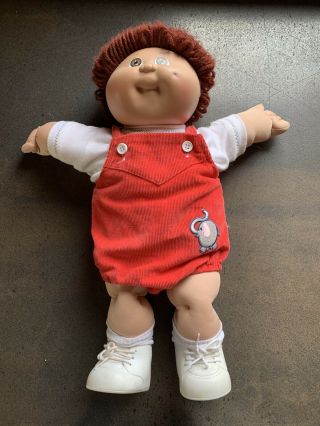 Vintage 1985 Cabbage Patch Doll Boy Brown Yarn Looped Hair With Outfit Shoes