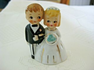 Rare Vintage Lefton Japan Bride & Groom Bell Wedding Cake Topper Figurine