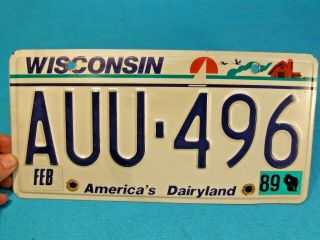 Rare 1st Gen Blue / White Wisconsin Auto Car License Plate Tag Auu - 496 C - Story