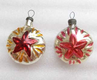 2 Antique Vintage Ussr Propaganda Russian Glass Christmas Ornaments Old Red Star