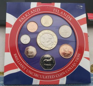 Falkland Islands Rare 8 Dif Bu Coins Set: 0.  01 - 2 Pounds 1999 Year Animals
