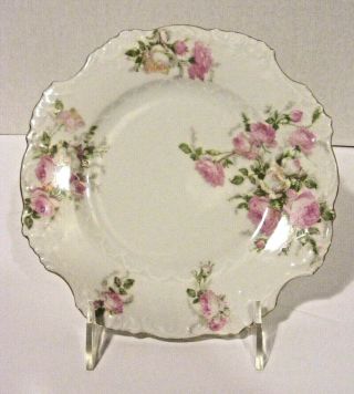 (3) Antique Hermann Ohme Silesia Roses Scalloped/gilt Edge Porcelain Plates