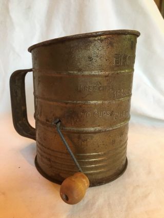 Vintage Antique Bromwell’s Measuring Metal Flour Sifter Wood Handle Made Usa