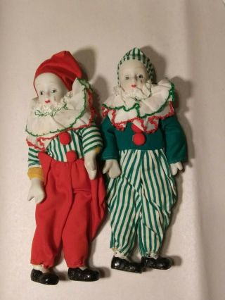 Vintage Porcelain Clown Dolls Set Of 2