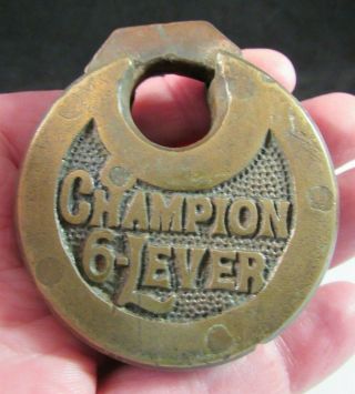 Vintage Antique Champion Six 6 Lever Padlock Older Lock Usa