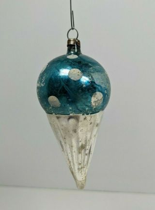 Antique German Blown Glass Christmas Ornament Hot Air Balloon Mushroom Blue