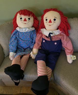 4 Feet Tall Raggedy Ann Andy Dolls Life Size Straps Rare 1988 Applause