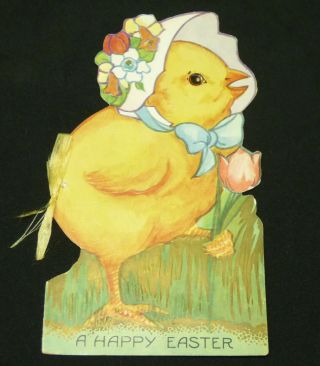 Antique Vtg 1920s Paper Litho Easter Chick Die Cut Greeting Card Booklet W Story
