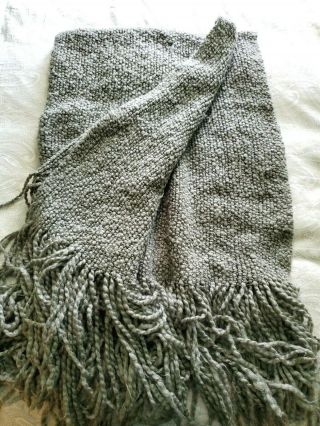 Vintage Kennebunk Weavers Fringe Throw Gray Soft Blanket 43 X 74
