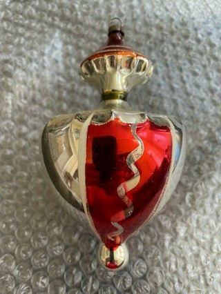 Rare Large 6 " Vintage Antique Christmas Mercury Blown Glass Ornament Red Silver