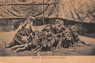 Lady In Lion Den Circus Lion Tamer Antique Postcard J75658