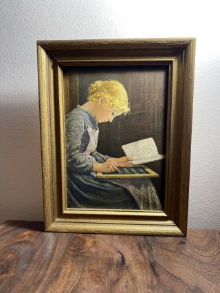 Framed Printed Picture Vintage Style Girl Writing 6 1/2” W X 8 1/2” H