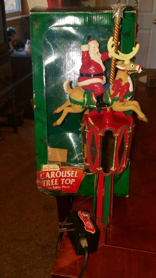 Rare Vintage Mr Christmas Tree Topper Santa Carousel Reindeer Tabletop