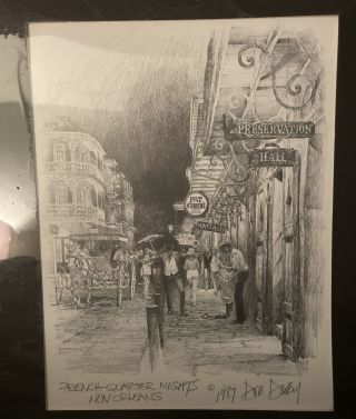 Vtg 1987 Pencil Drawing Signed By Don Davey,  French Quarter Nights Orleans