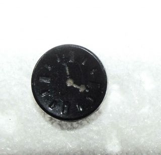 Rare Small Antique Victorian Black Glass Clock Picture Button 2209