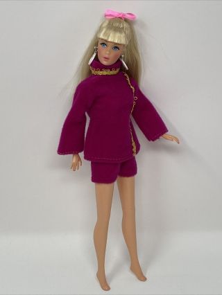 Vintage Barbie Clone Clothes Doll Mod Outfit Magenta Purple Gold Tunic & Shorts