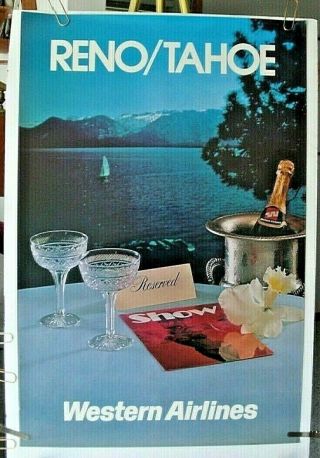 Western Airlines Poster Reno Tahoe Vintage Travel Delta