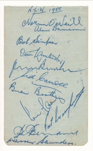 South Wales Cricket Team 1955 Sheffield Shield Rare Signed Album Page