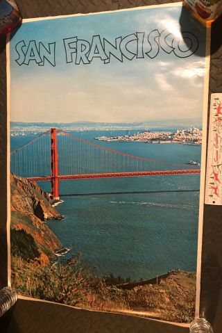 1960s 70s San Francisco California Travel Poster Golden Gate Bridge