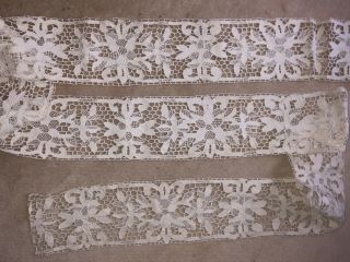 2.  3/4 Yds X 5” Antique Hand Made Needle Lace Early 20th C 1045