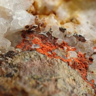 Minium Red - Orange Crust On Quartz Rare Stribro,  Czech Republic
