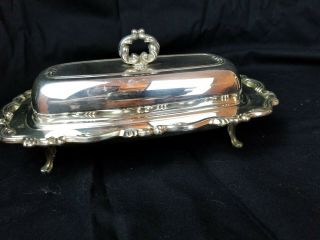 Oneida Silversmiths Silverplate Covered Glass Insert Footed Butter Dish Georgian
