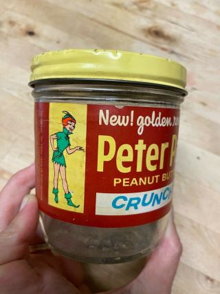 Rare Vintage Peter Pan Crunchy Peanut Butter Glass Jar P - Nuttiest 62 Cents