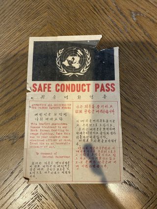 Koreanwar Safe Conduct Pass Vintage Leaflet Rare