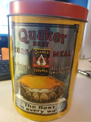 Vintage Cheinco 7.  5 " Tall Round Quaker Best Corn Meal Antique Storage Tin