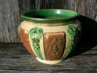 Rare Vintage Roseville Art Pottery Brown & Green Jardiniere Vase
