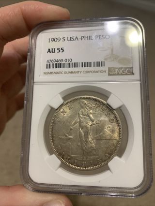 Us Philippines 1909 - S One Peso Ngc Au 55 Priced To Sell Rare Grade Silver Coin