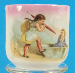 Antique German Porcelain Childs Cup Little Girl Poking Girl With Her Umbrella 5