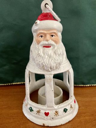 Rare Vintage Cast Iron Metal Santa Head Figurine Hanging Lantern Light Christmas